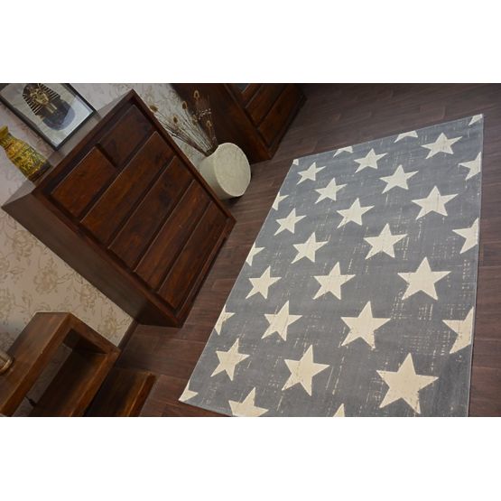 Detský koberec šedý - biele hviezdičky