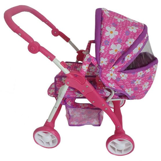 Detský kočík pre bábiky 2v1 Baby Mix fialový - kvetinky Fialová