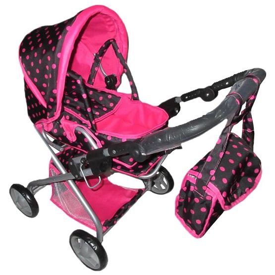 Detský kočík pre bábiky 2v1 Baby Mix ružový s bodkami Multicolor