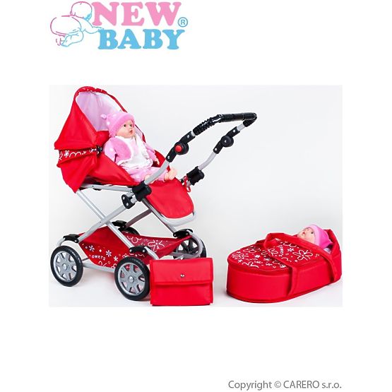 Detský kočík pre bábiky 2v1 New Baby Monika červený