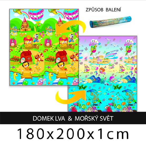 Detský penový koberec - domček leva + morský svet