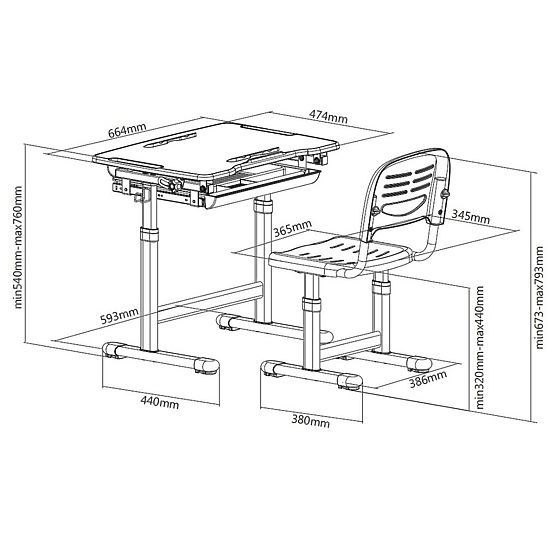 Detský písací stôl + stolička BAMBINO - rôzne farby