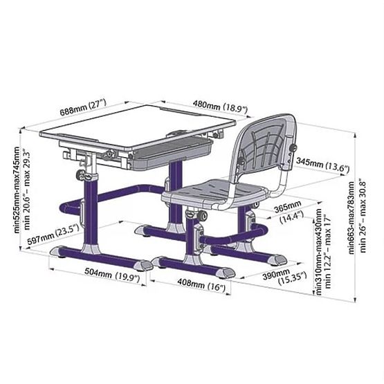 Detský písací stôl + stoličky Cubby Lupin - fialový