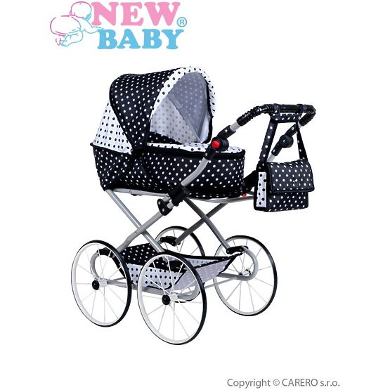 Detský Retro kočík pre bábiky 2v1 New Baby Natálka bielo-čierny Podľa obrázku