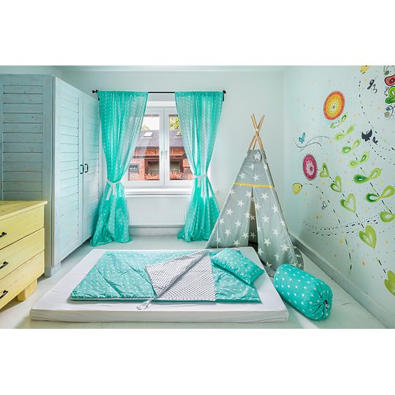 Detský spacák s vankúšikom - hviezičky - mätovozelené 88