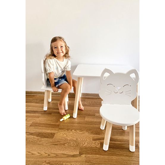Detský stôl so stoličkami - Mačička - biely