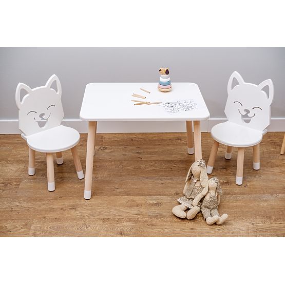 Detský stôl so stoličkami - Líška - biely