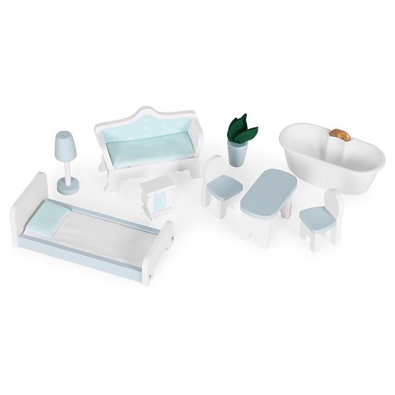 Domček pre bábiky Alice 3 poschodia 4 izby sada 9 nábytkov ECOTOYS