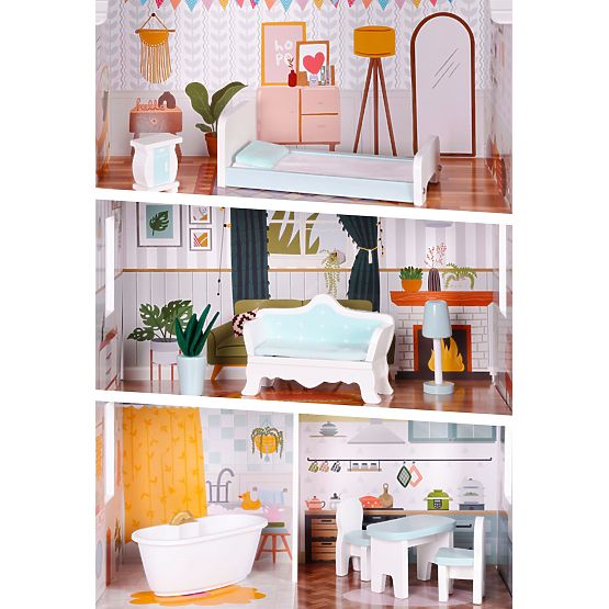 Domček pre bábiky Alice 3 poschodia 4 izby sada 9 nábytkov ECOTOYS