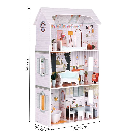 Domček pre bábiky Alice 3 poschodia 4 izby sada 9 nábytkov ECOTOYS