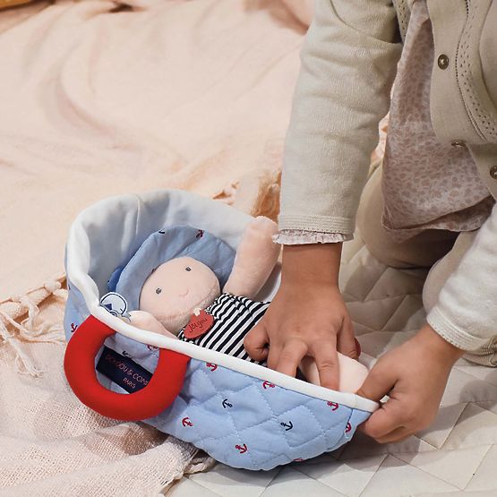 Doudou Jolijou Bábika v modrej prenosnej taške 20 cm