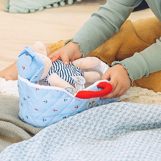 Doudou Jolijou Bábika v modrej prenosnej taške 20 cm