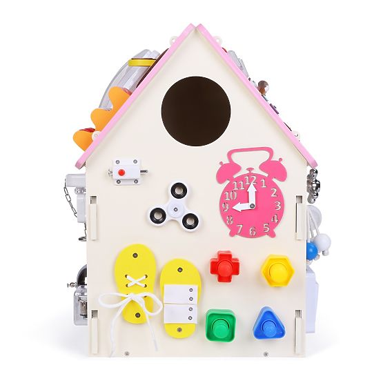 Drevená activity board domček - ružový