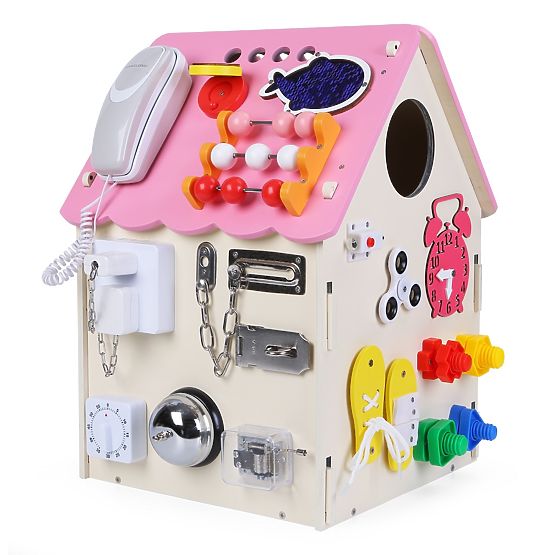 Drevená activity board domček - ružový