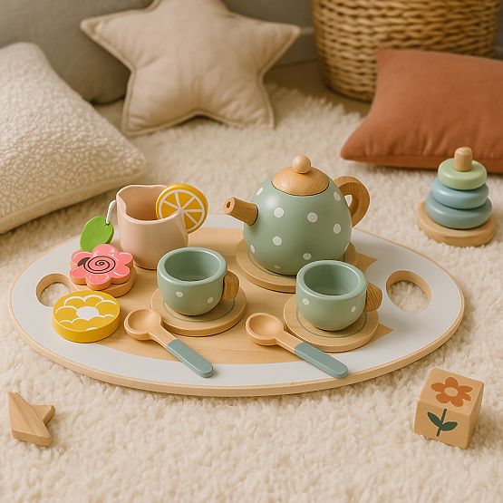 Drevená čajová súprava kanvička šálky 14 kusov ECOTOYS