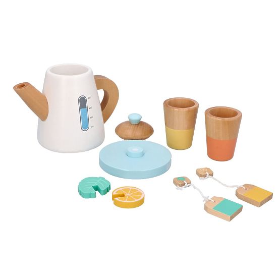 Drevená čajová súprava s kanvičkou a šálkami