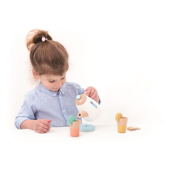 Drevená čajová súprava s kanvičkou a šálkami