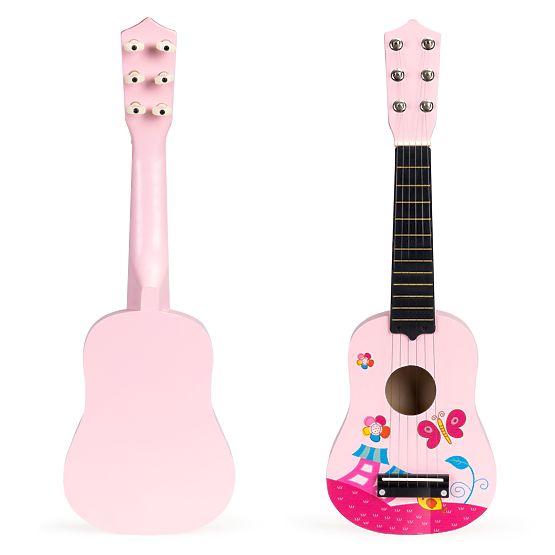 Drevená detská gitara kovové struny trsátko ružová ECOTOYS
