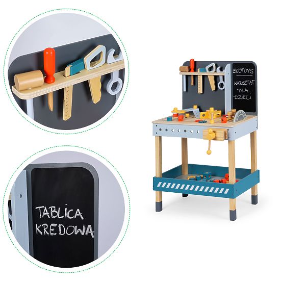 Drevená dielňa s náradím - 47 ks ECOTOYS