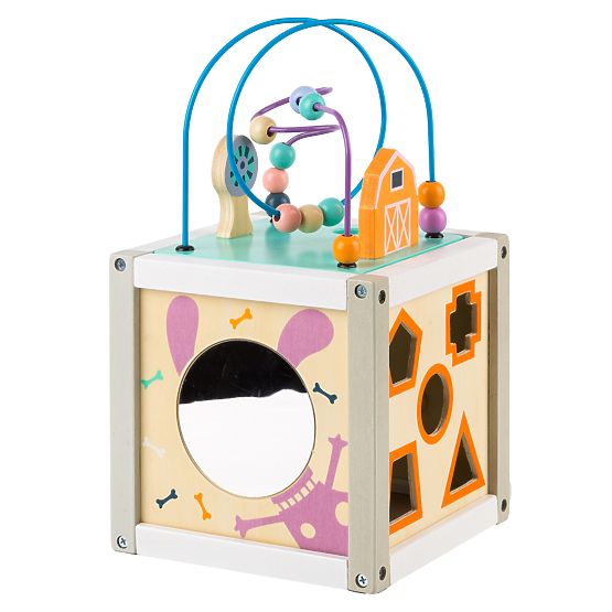 Drevená edukačná kocka s domčekom