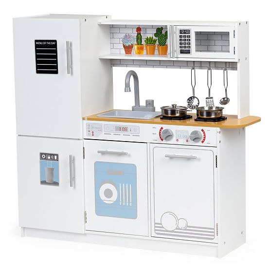 Drevená kuchynka pre deti LED svetlo + hrnce ECOTOYS