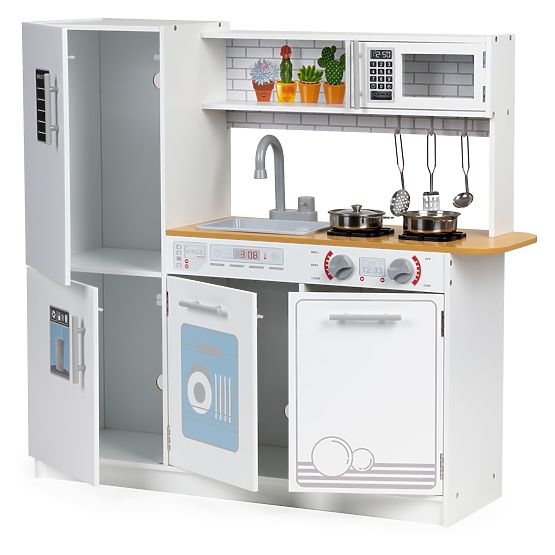 Drevená kuchynka pre deti LED svetlo + hrnce ECOTOYS