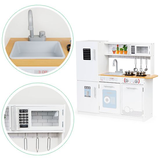 Drevená kuchynka pre deti LED svetlo + hrnce ECOTOYS