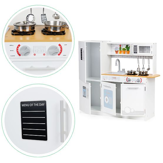 Drevená kuchynka pre deti LED svetlo + hrnce ECOTOYS