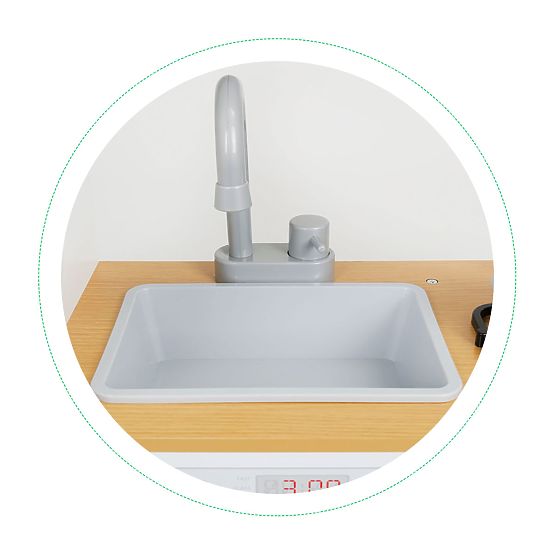 Drevená kuchynka pre deti LED svetlo + hrnce ECOTOYS