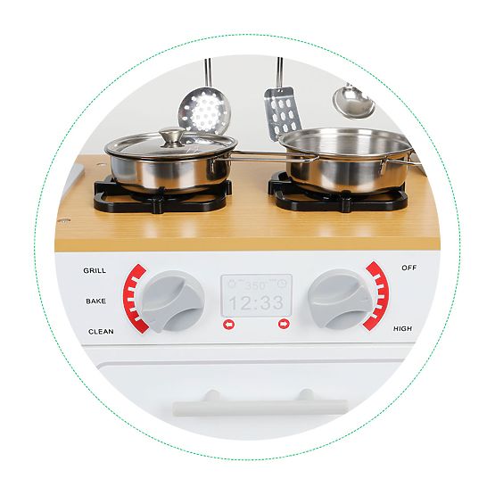 Drevená kuchynka pre deti LED svetlo + hrnce ECOTOYS