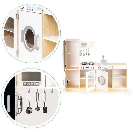 Drevená kuchynka pre deti samostatné segmenty XXL tabuľa + LED ECOTOYS