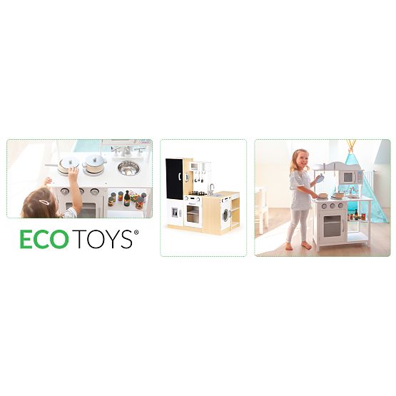 Drevená kuchynka pre deti samostatné segmenty XXL tabuľa + LED ECOTOYS