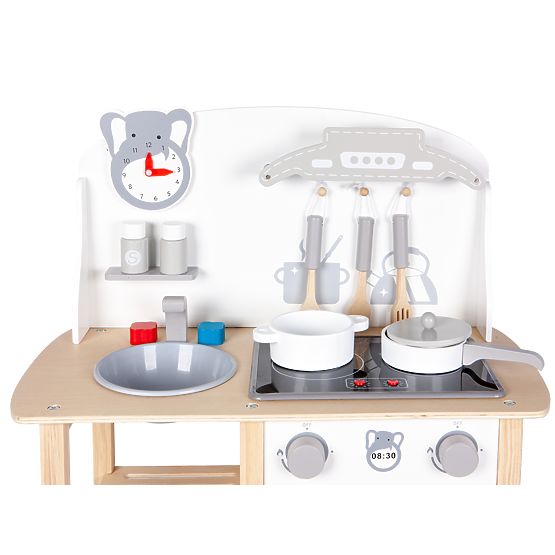 Drevená kuchynka Sofia s efekty - šedo-biela