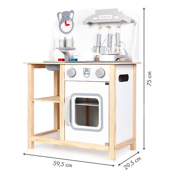 Drevená kuchynka Sofia s efekty - šedo-biela