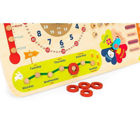 Drevená manipulačná tabuľa pre deti kalendár hodiny ECOTOYS