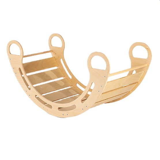 Drevená montessori hojdačka s béžovým vankúšom - 85 cm