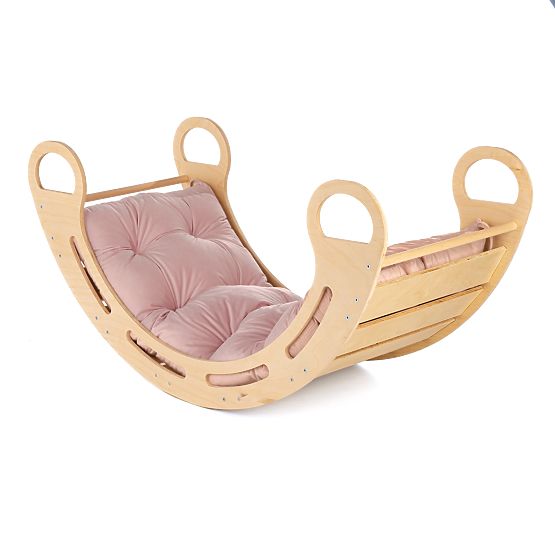 Drevená montessori hojdačka s ružovým vankúšom - 85 cm