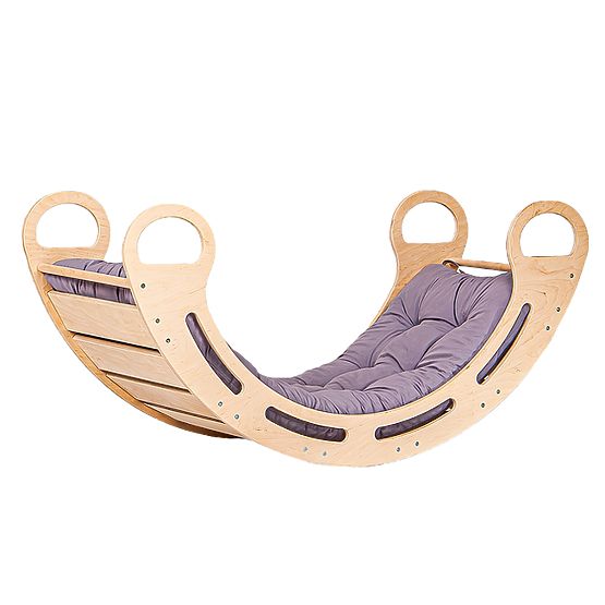 Drevená montessori hojdačka so sivým vankúšom - 85 cm
