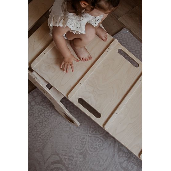 Drevená Montessori hojdačka so šmykľavkou/lezeckou stenou L - prírodná