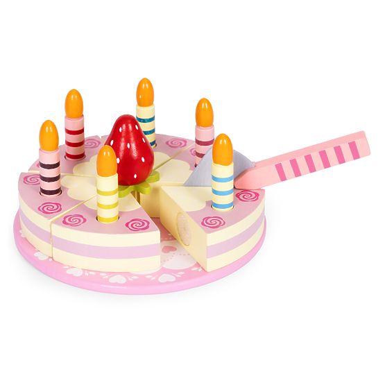 Drevená sada torty na suchý zips sviečky jahoda pre deti 15 prvkov ECOTOYS
