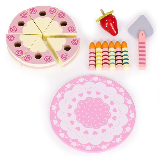 Drevená sada torty na suchý zips sviečky jahoda pre deti 15 prvkov ECOTOYS