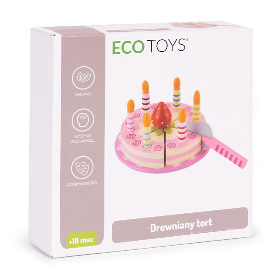 Drevená sada torty na suchý zips sviečky jahoda pre deti 15 prvkov ECOTOYS