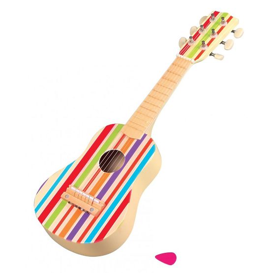 Drevená šesťstrunová gitara dúhová