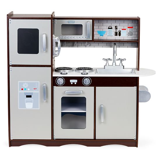 Drevená veľká kuchynka pre deti so skrinkami a chladničkou ECOTOYS