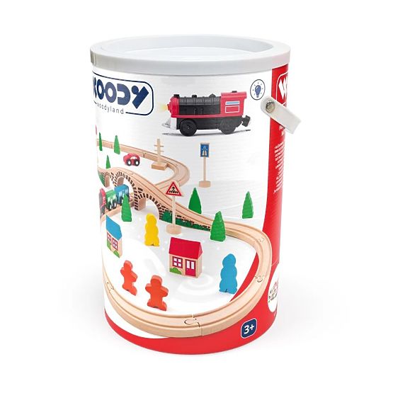 Drevená vláčikodráha s lokomotívou