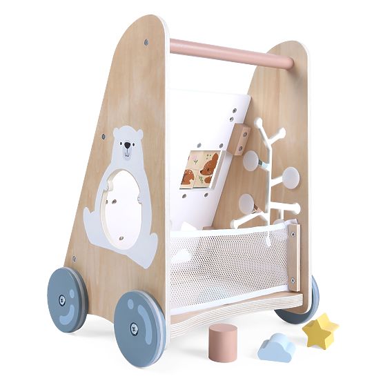 Drevené chodítko pre deti s pohyblivými prvkami ECOTOYS