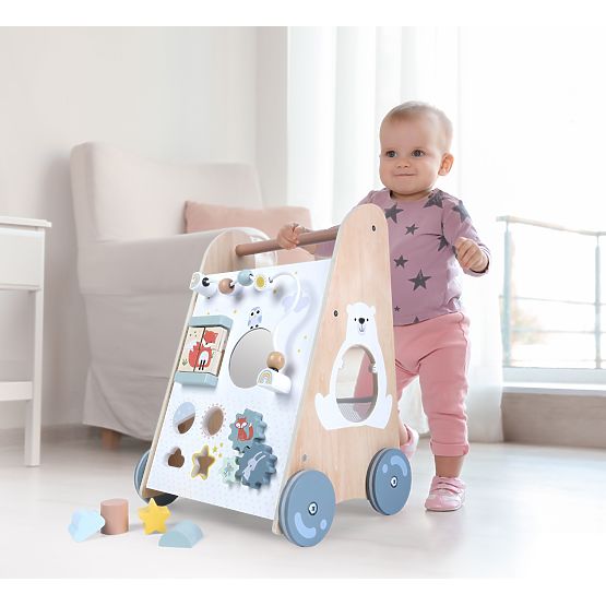 Drevené chodítko pre deti s pohyblivými prvkami ECOTOYS