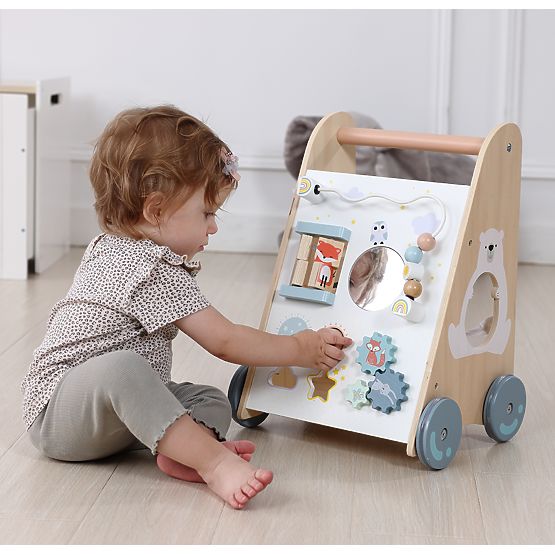Drevené chodítko pre deti s pohyblivými prvkami ECOTOYS