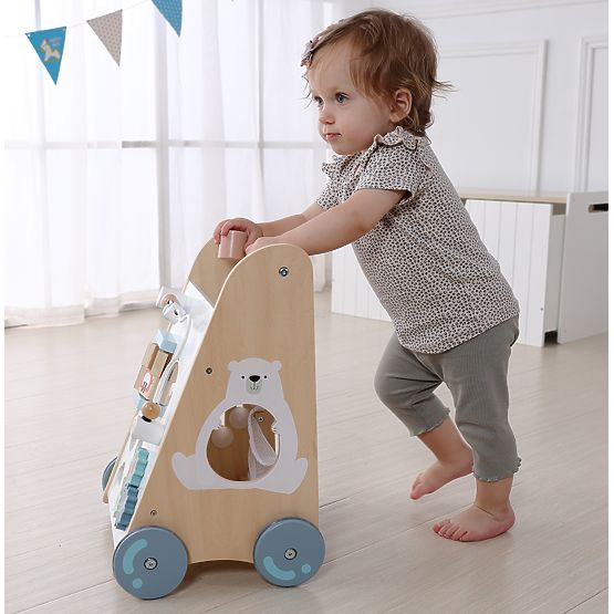 Drevené chodítko pre deti s pohyblivými prvkami ECOTOYS