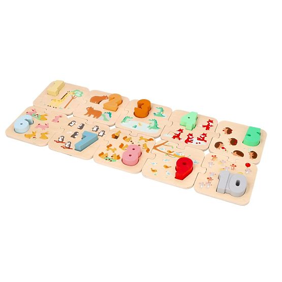 Drevené puzzle so zvieratkami - učenie čísel Montessori